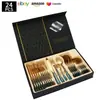 Cubiertos de Acero Inoxidable Transfronterizo de Amazon Cuchillo y Tenedor 1010 Cuchillo, Tenedor y Cuchara de Estilo Occidental Juego de 24 Piezas Cuchillo y Tenedor para Carne Caja de Regalo