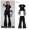 Ropa de Niña para Danza Jazz Hip-Hop Niña Encaje Manga Corta Conjunto Moda Infantil Pasarela Cintura Alta Pantalones Danza Urbana