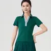 Nueva Camiseta de Yoga Color Block para Mujer, Polo Transpirable de Secado Rápido con Cuello Plegable, Top de Manga Corta Ajustado para Fitness al Aire Libre, Ropa de Tenis Transfronteriza