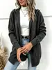 Cardigan com capuz de malha de cor sólida de comprimento médio outonal novo para mulheres europeias e americanas, jaqueta suéter da moda para o dia a dia para mulheres