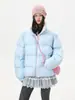 Chaqueta de Algodón con Bloques de Color Americano Jack Chuan Yang Cuello Alto Ropa de Algodón Unisex Invierno Holgada Casual Abrigada Acolchada