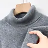 Tricô Masculino Outono e Inverno Gola Dupla Simples Casual Cor Pura Quente Peça Básica Masculina Gola Alta Grossa