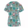 Serie Navideña Papá Noel y Renos Impresión 3D Camiseta Versátil de Uso Diario para Mujer con Cuello en V de Manga Corta Uniforme de Lactancia
