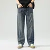 Roupas Masculinas Fengshe / Novos Jeans Vintage Lavados de Perna Reta para Outono Masculino, Calças Largas de Perna Larga High-Street Americano Comprimento Total