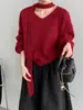 ¡Así que Rojo para el Año Nuevo! Suéter de Cuello en V Suave y Brillante Estilo Francés con Lazos para Mujer, Tejido Versátil de Cuello en V L1215