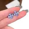 Aguja de Plata 925 Azul Trébol de Cuatro Hojas Hebilla de Oreja Belleza Dulce Nicho Temperamento Sentido de Alta Gama Verano Nuevo Pequeño Fresco Hebilla de Oreja