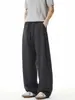 Calça Casual com Cordão Listrada em Aveia Estilo Old Money Masculina Lançamento 2026 Caimento Leve Luxo Ampla Versátil Calça de Perna Reta