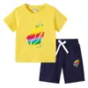 Nova camiseta infantil de verão 2023 comércio exterior roupas infantis ins algodão coreano calça de manga curta infantil conjunto de duas peças