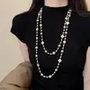 Acessórios de Colar de Pérolas Florais Longos Cravejados de Diamantes para Mulheres, Corrente Exagerada para Suéter, Luxo Leve, Alto Padrão, Estilo Versátil, Joias de Pescoço Atacado