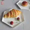 Pratos Cerâmicos Especiais para Atacado, Pratos Planos Sexagonais com Bordas Douradas, Brindes Publicitários Domésticos, Lanches de Frutas, Pratos de Porcelana