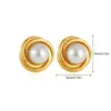 Pendientes de estilo minimalista con baño de oro, temperamento retro, lujo ligero, círculo geométrico versátil y elegante, incrustados con pendientes de perlas
