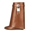 Botas de Mujer de Caña Ancha con Hebilla de Tiburón y Hebilla Redonda, Punta Redonda, Tacón de Cuña, de Longitud Media, Novedad Otoño e Invierno 2026, Transfronterizas