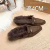 Medias zapatillas de pelo, sin cordones, con hebilla metálica, forro polar, punta cuadrada, tacón plano, para mujer, otoño e invierno