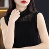 Camisola de tricô roupa íntima feminina 2024 primavera novo top sem mangas com orelha de madeira renda vazada camisa básica