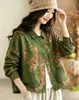 Camisa de sarga de doble hilo para mujer, nueva colección otoño 2026, con estampado retro, corte holgado, cuello redondo y diseño de botones frontales de una sola hilera