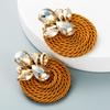 Suministro transfronterizo otoño e invierno aretes de vidrio geométricos personalizados con diamantes para mujer, hechos a mano, aleación de alambre, aretes exagerados incrustados con diamantes