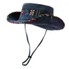 Chapéu de Caminhada Étnico Retrô Lavado para Mulheres, Chapéu de Cowboy Ocidental com Proteção Solar para Pesca no Verão, Chapéu de Pescador para Homens