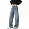 Jeans retos desfiados e lavados estilo americano moderno para homens, calças básicas versáteis de corte solto vintage, estilosos e na moda