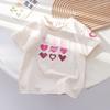 Roupas infantis da Coreia do Sul para meninas, camiseta de verão nova estampada de coração, manga curta, estilo western infantil, top básico versátil de meia-manga