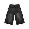 Nuevos Shorts de Mezclilla Rectos de Tres Cuartos Lavados Vintage Desgastados de Ajuste Holgado para Hombre, Verano 2026, Ajuste Holgado, Azul Oscuro de Moda