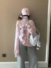 Sudadera Fina con Estampado Juvenil Estilo Ins de Moda para Mujer, Top Suelto Versátil Casual a la Moda Rosa Hombros Descubiertos