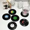 Porta-copos de Silicone para Discos Vinil Transfronteiriços, Bases Retro de Vinil para CDs, Bases de Isolamento Térmico, Conjunto de Seis Porta-copos Redondos de Isolamento Térmico