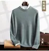 Suéter de cashmere gola redonda 2024 outono e inverno novo masculino, camisa base espessa, suéter pulôver solto estilo coreano para meia-idade