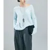 Blusa de Tricô Leve de Algodão com Bambu e Linho para Mulheres, Verão 2025, Gola Redonda, Caimento Solto, Estilo Relaxado