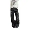 Calça Jeans Jeans Versátil Solta Reta Comprimento Total Feminina Masculina Retro Americano Floral Micro-flare Corte Limpo