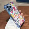 Capa de Celular Pintada Óleo Floral com Moldura Rosa Dourada Eletrodepositada para iPhone 13 Pro Max com Airbag Anti-Queda Capa Protetora Pintada