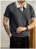 2026 Novo Estilo de Verão Respirável Camisa Polo Tricotada Masculina Casual Versátil Estilo Hong Kong Camiseta Masculina de Manga Curta