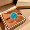 Anel Girassol Vermelho Rosa de Alto Carbono, Pingente Milênio Azul Oceano, Brincos de Pedra Colorida com Diamante Lapidado, Montagem Octogonal, Colar Rosa Feminino