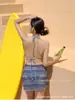 Biquíni Maiô Estilo Coreano 2026 Sexy Vazado para Seios Pequenos Três Peças Estilo Saia Amarração Menina Popular Roupa de Banho para Férias na Ilha