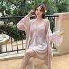 Vestido de Noche de Terciopelo Dorado de Otoño e Invierno para Mujer, Deseo Puro, Camisón de Clase Alta, Suave Traje de Camisón, Camisón de Tirantes Escotado, Manga Larga
