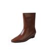 Elegantes Botines Chelsea de Cuero con Tacón de Cuña Cómodos Versátiles de Punta Cuadrada Pequeña para Mujer Otoño/Invierno 2025 Tacón Medio Piel Genuina sin Cordones