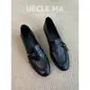 Mocasines retro para mujer modelo 2026 con tacón grueso en piel de vaca, zapatos casuales slip-on elegantes y versátiles