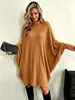 Vestido elegante de otoño e invierno para mujer, estilo europeo y americano, cruzado, manga murciélago suelta, sudadera de manga larga de cuello alto, abrigo tipo capa gris