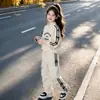 Conjunto de Ropa para Niñas de Principios de Otoño Conjunto de Dos Piezas Ropa Deportiva Casual de Buen Aspecto para Niños Estudiantes de Secundaria Sudadera con Capucha y Cremallera de Cuello Alto Pantalones