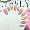 Uñas Artesanales Almendradas con Lentejuelas Arcoíris, Parches de Uñas Coloridos y Atmosféricos, 10 Piezas de Parches de Manicura Ojo de Gato Codificados