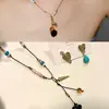 Colar de Borla Turquesa com Contas Estilo Étnico Retrô Corrente Longa Corda Trançada Levemente Luxuosa Brincos Femininos