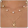Collar multicapa de estrella de mar y concha de comercio exterior europeo y americano, accesorio exquisito personalizado y creativo, cadena para clavícula con colgante de serie oceánica para mujer