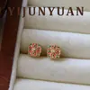 Novedad de Primavera Moda Compacto Gradiente Esmalte Geométrico Pendientes de Botón con un Toque de Nicho de Alta Gama, Versátiles Pendientes de Aguja de Plata para Mujer