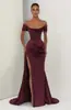 Vestido de noche largo de fiesta ajustado estilo sirena con un solo hombro y fruncido en la cintura, color burdeos, para mujer europea y americana