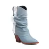 Pantalón jeans botas tacón alto caña media pila nueva botas comercio exterior 40 retro 43 botas western punta tacón grueso mujer británica