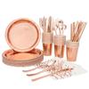 Vajilla desechable oro rosa combinación de juego para comida occidental plástico oro UV plateado cuchillo tenedor cuchara para fruta bistec pizza