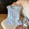 Chaleco de Punto sin Mangas con Cuentas Pesadas para Mujer, Nueva Moda de Verano, Corte Ajustado, Top Corto Versátil Chic