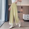 25002 Pantalones de Pierna Ancha con Encaje para Mujer Verano Nuevo Cintura Alta Adelgazante Look Suelto Pequeño Nueve Puntos Piernas Anchas