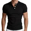 Camiseta masculina transfronteiriça, camisa henley casual americana, manga curta de comércio exterior, camiseta simples de manga curta slim fit de cor sólida da Amazon