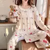 Pijama de algodón nube de manga larga y pantalón largo para mujer, disponible en stock, nuevo estilo de otoño, estilo dulce de princesa de dibujos animados, se puede usar como ropa exterior, ropa de estar
