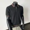Camisa Polo de Malha Ice Silk com Bloqueio de Cores Vazado Transfronteiriça Europeia e Americana para Homens, Manga Curta, Zíper, Texturizada, Estilo Maduro Roupas Masculinas